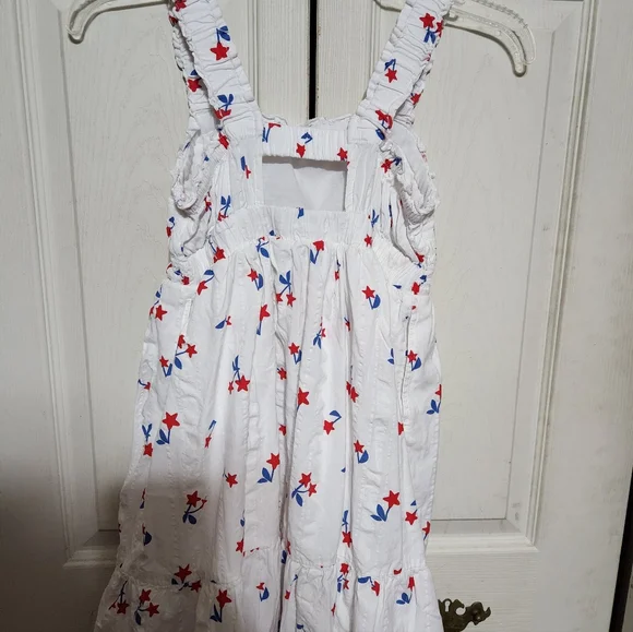 Girls White Dress with Red and Blue Floral Pattern - Picture 6 of 9